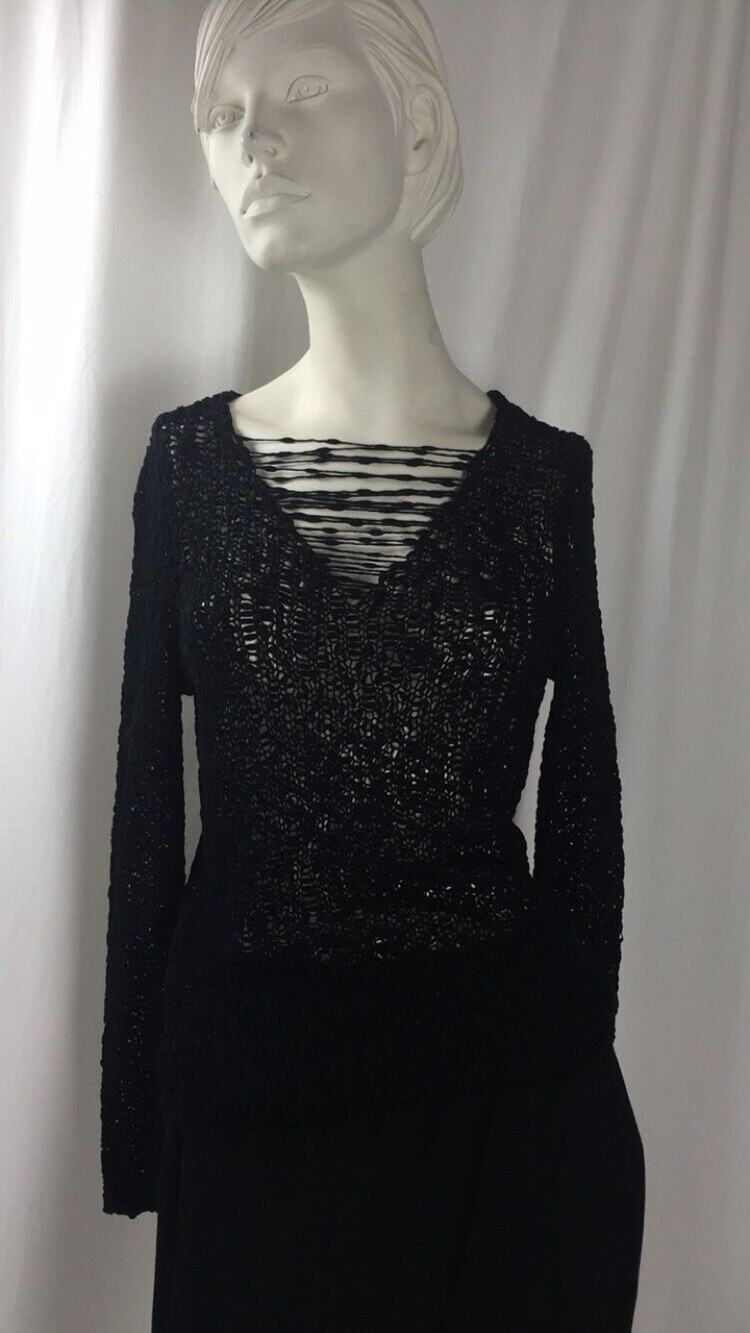 NWT Eileen Fisher V Neck Woven Black Sweater Shirt Sz. S Retail $248.00